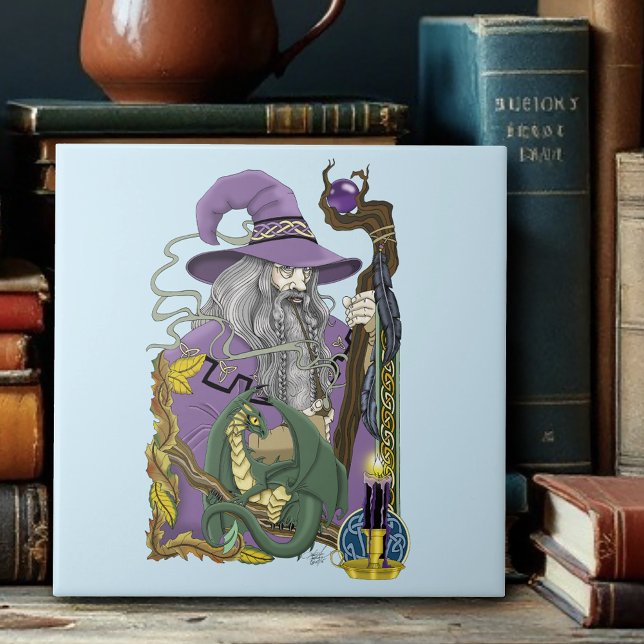Celtic Wizard Dragon Fantasy Purple Ceramic Tile (Creator Uploaded)