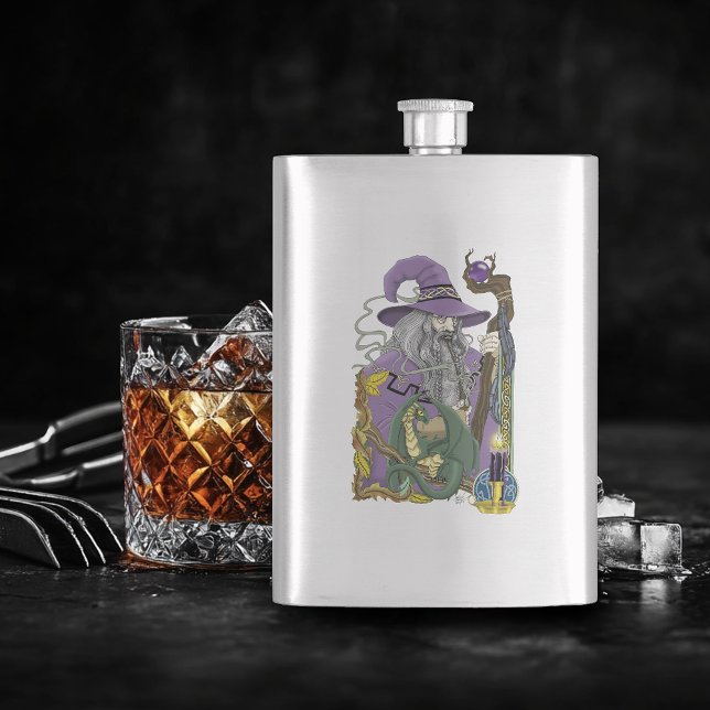 Celtic Wizard Dragon Fantasy Purple Hip Flask (Creator Uploaded)