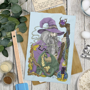 Celtic Wizard Dragon Fantasy Purple Tea Towel