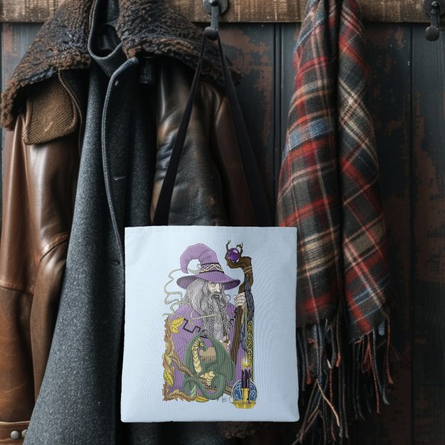 Celtic Wizard Dragon Fantasy Purple Tote Bag (Creator Uploaded)