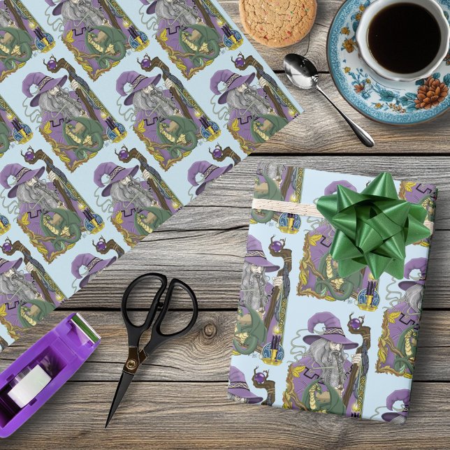 Celtic Wizard Dragon Fantasy Purple Wrapping Paper (Creator Uploaded)
