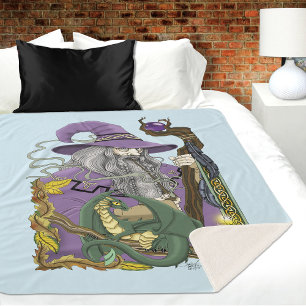 Celtic Wizard Dragon Purple Fantasy Sherpa Blanket