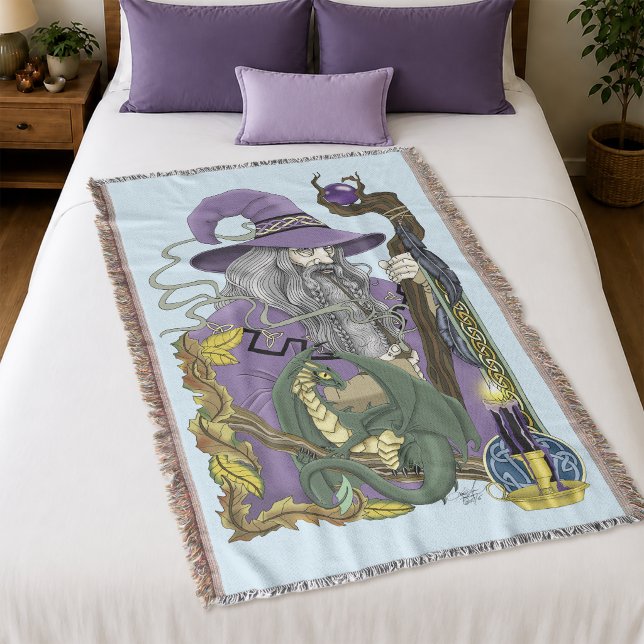 Celtic WizardDragon Fantasy Purple Throw Blanket (Creator Uploaded)