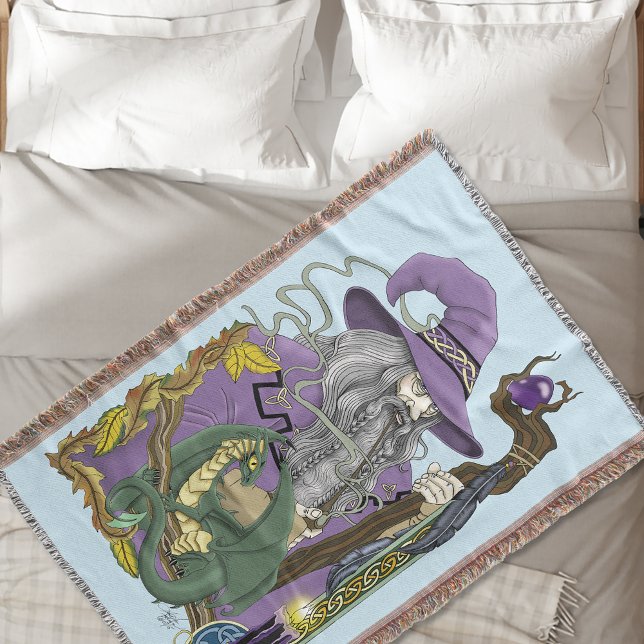 Celtic WizardDragon Fantasy Purple Throw Blanket (Creator Uploaded)