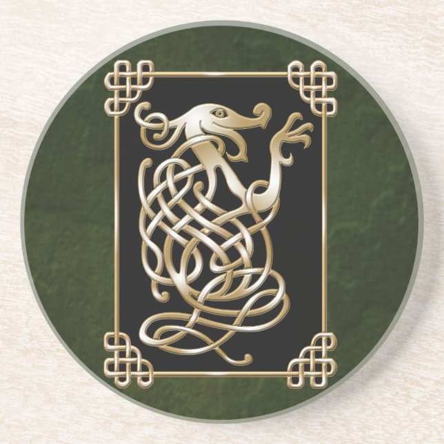 Celtic Wolf - Black Background Coaster (Front)