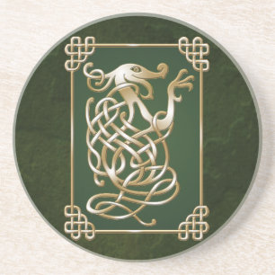 Celtic Wolf - Green Background Coaster