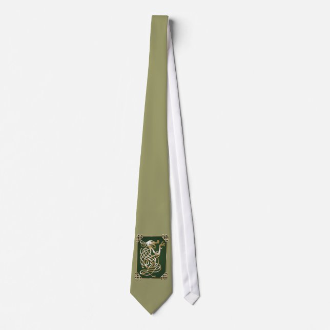 Celtic Wolf - Green Background Tie (Front)