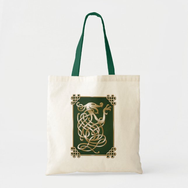 Celtic Wolf - Green Background Tote Bag (Front)