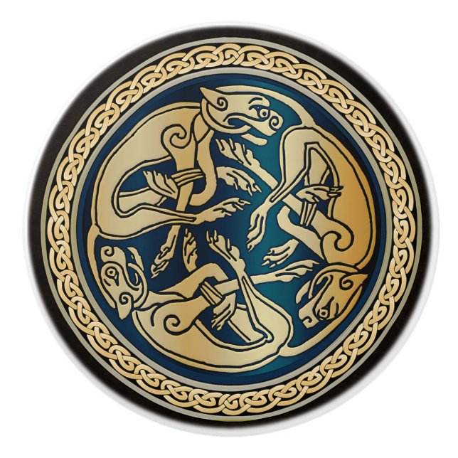 Celtic Wolf Knotwork Triad Ceramic Knob (Front)