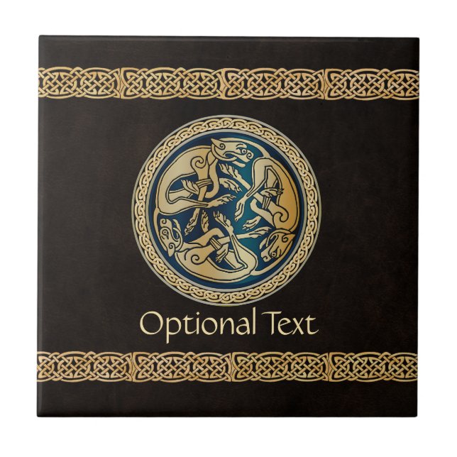 Celtic Wolf Knotwork Triad Ceramic Tile (Front)