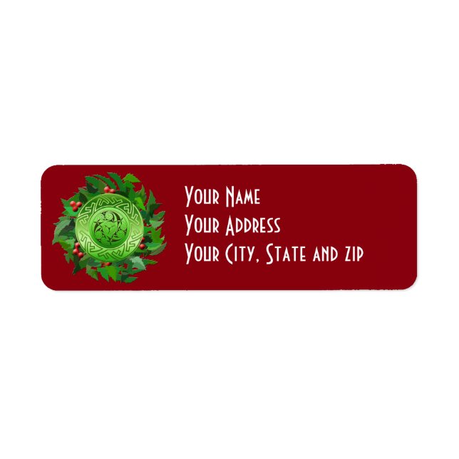 Celtic Yule Spiral with Holly Return Address Label (Front)