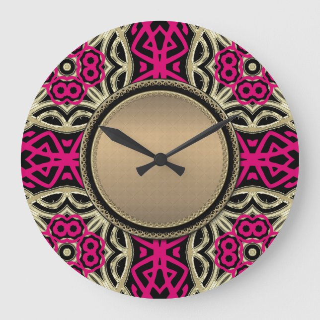 Celtica Hot Pink & Gold Wall Clock (Front)