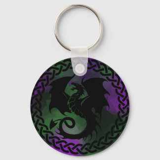 CelticCircleDragonPurpleGreen Key Ring
