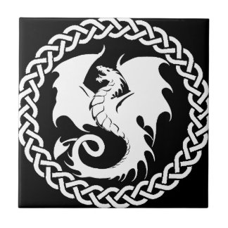 CelticCircleWhiteDragon Ceramic Tile