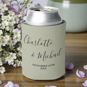 Cement Grey Script Minimalist Wedding Can Cooler