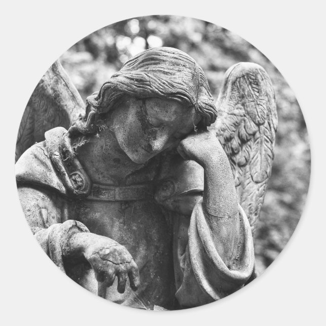 Cemetery angel black and white photography  classic round sticker (Front)