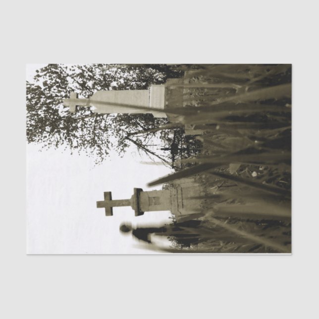 Cemetery Gothic Tombstones Sepia Vintage Angel Tissue Paper (Front)