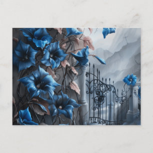 Cemetery Graveyard Blue Floral Beautiful Halloween Holiday Postcard
