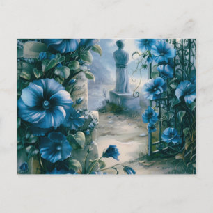 Cemetery Graveyard Blue Floral Beautiful Halloween Holiday Postcard