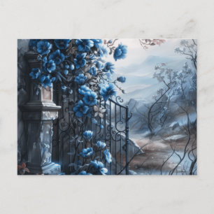Cemetery Graveyard Blue Floral Beautiful Halloween Holiday Postcard