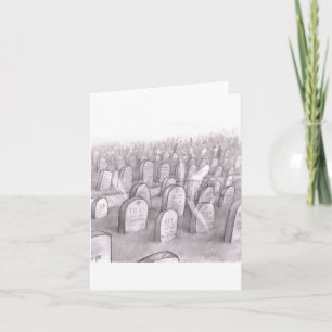 Cemetery Illustration with Many Headstones, Ghosts Card