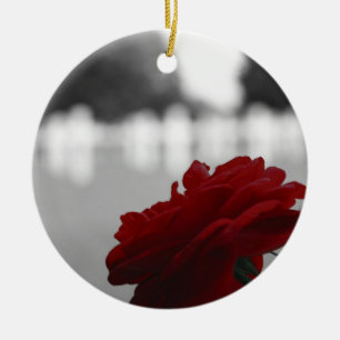 Cemetery & Red Rose - Memorial Day Ceramic Ornament