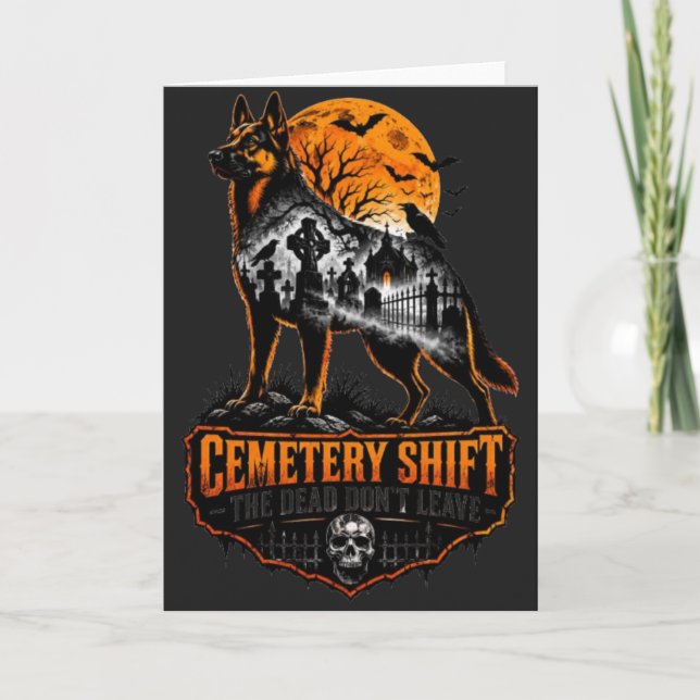 Cemetery Shift German Shepherd Halloween Gothic Gr Card (Front)