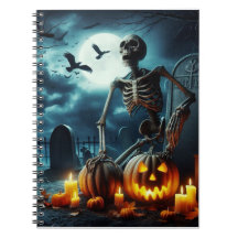 Cemetery, skeleton sitting on a grave.