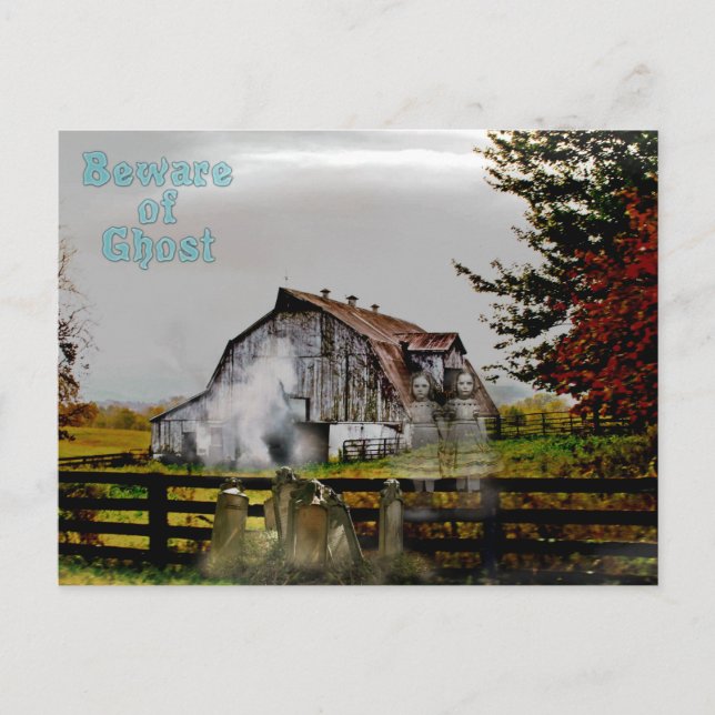 *~* Cemetery Spooky BEWARE of Ghost HALLOWEEN Postcard (Front)