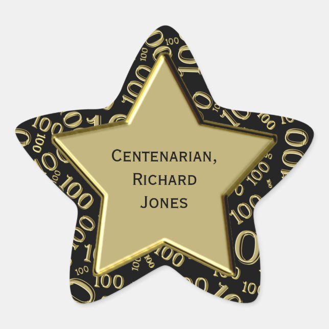 Centenarian 100th Birthday Black and Gold Star Star Sticker (Front)