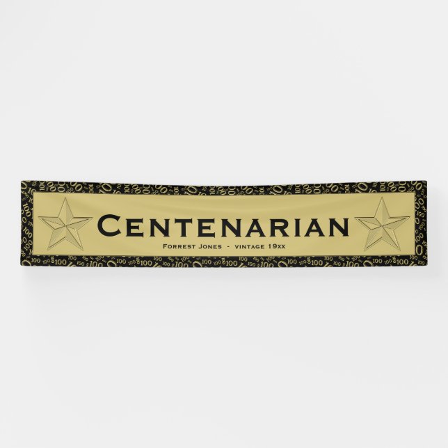 "CENTENARIAN" 100th Birthday Black/Gold Pattern Banner (Horizontal)