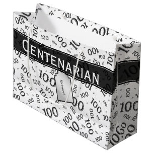 Centenarian 100th Birthday Black Number Pattern Large Gift Bag