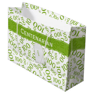 Centenarian 100th Birthday Green Collage Pattern Large Gift Bag