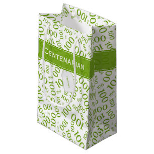Centenarian 100th Green Random Number Pattern Small Gift Bag