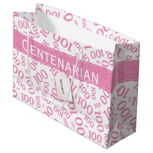 Centenarian 100th Pink Random Number Pattern Large Gift Bag
