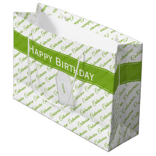 Centenarian Green/White Typography Pattern - 100th Large Gift Bag