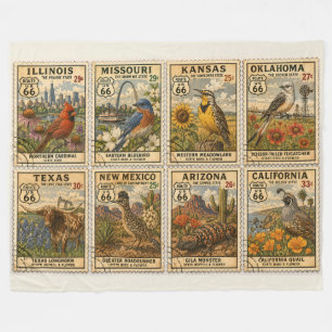 Centennial Mother Road Botanical Stamp Fleece Blanket