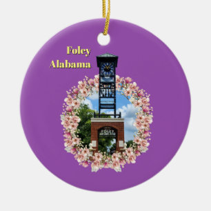 Centennial Plaza Clock, Foley Alabama Purple Shade Ceramic Ornament