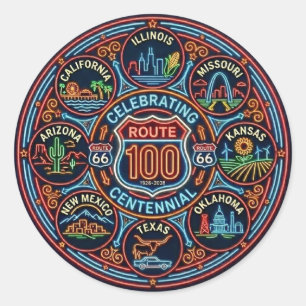 Centennial Route 66 Neon Decal Classic Round Sticker