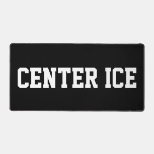 CENTER ICE Athletic White Hockey Text On Black Desk Mat