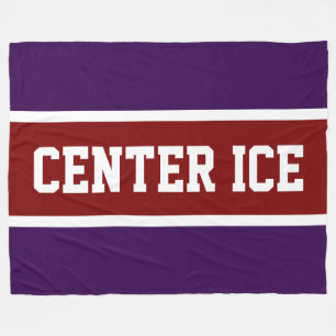 CENTER ICE Deep Purple Red White Hockey Stripes Fleece Blanket