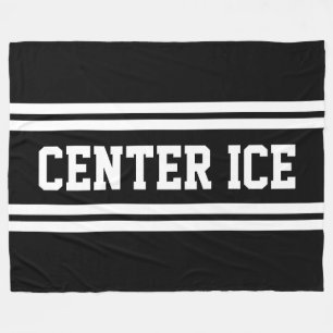 CENTER ICE Fun Athletic Black White Hockey Stripes Fleece Blanket