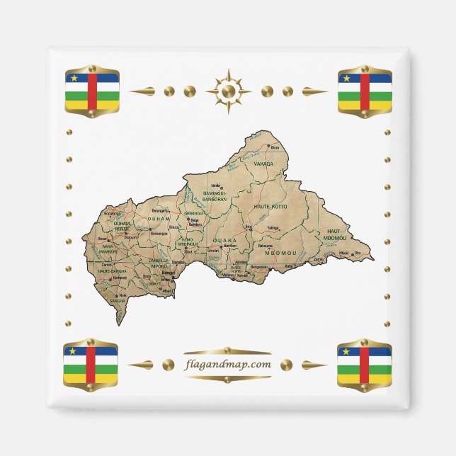 Centrafrique Map + Flags Magnet (Front)