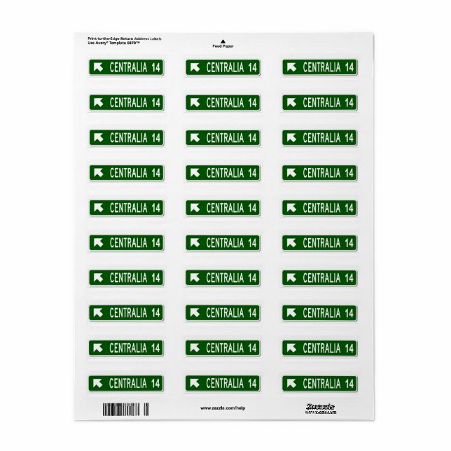 Centrailia PA Return Address Label (Full Sheet)