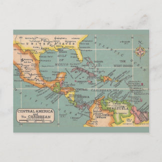 Central America & The Caribbean Map Postcard