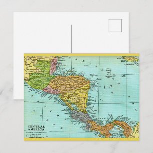 Central America Vintage Map Postcard