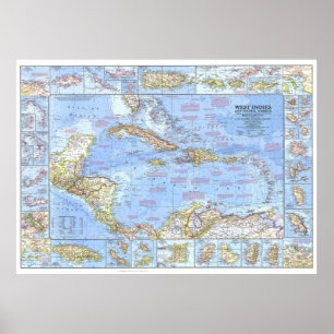 " Central America/West Indies: 1970 Detailed MAP Poster