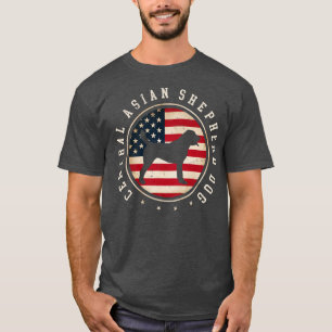 Central Asian Shepherd Dog USA Flag 4th July Dog T-Shirt