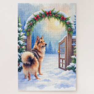 Central Asian Shepherd Snowy Gate Christmas Art Jigsaw Puzzle