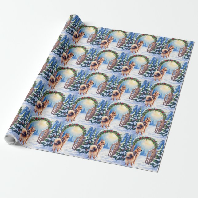 Central Asian Shepherd Snowy Gate Christmas Art Wrapping Paper (Unrolled)